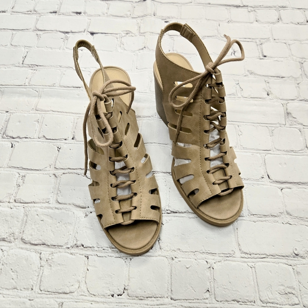Slingback Lace Up PU Sandal Heels Women's Size 9 - Picture 4 of 9